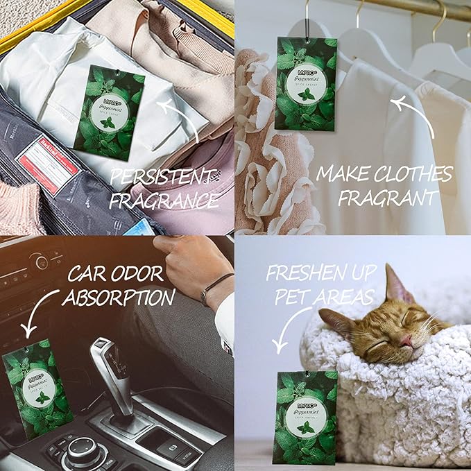 MYARO 12 Pack Peppermint Scented Sachets for Drawer, Closet & Car Odor Eliminator & Air Freshener Bags | Crisp, Cool Mint Fragrance for Shoes, Gym Bag & Home