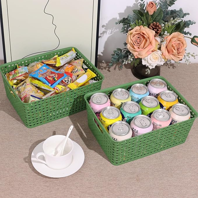 Taysisiter Plastic Weave Storage Basket, Plastic Storage Shelf Basket, 4 Packs