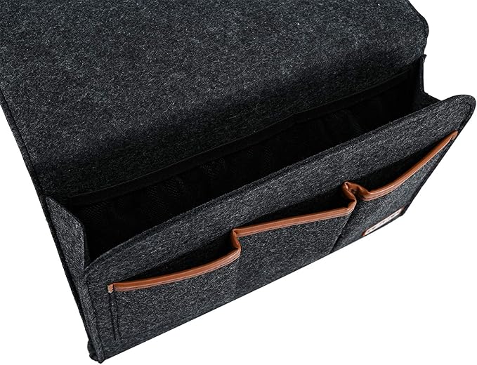 Zafit Bedside Caddy, Large Size Storage Organizer with 6 Pockets for Magazine, Remotes, Phone (13.4'' x 18.1'', Dark Grey)