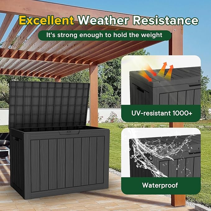 TARKARI 45 Gallon Lockable Resin Deck Box, Waterproof & UV-Resistant Outdoor Storage Box for Outdoor Cushion Storage, Garden Tools & Pool Accessories Storage, Black
