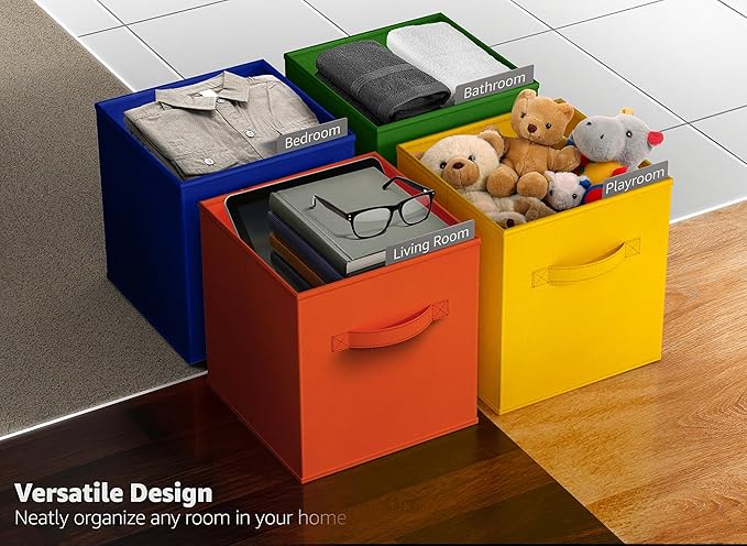 Sorbus 11 Inch Storage Bins - Sturdy Collapsible Fabric Storage Cubes with Handle - 12 Foldable Baskets for Organizing Clothes, Toys, Books - Storage Baskets for Shelves, Closets