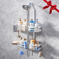 Aluminum Shower Caddy Hanging, Never Rust Shower Organizer- 4 Levels with adjustable Height 10 Hooks for Razor/Sponge - Rack with Soap Basket (Silver)