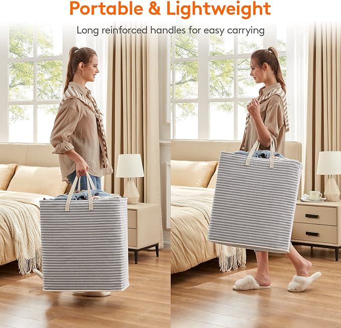 Lifewit 2 Pack Laundry Hamper Large Collapsible Laundry Baskets, Freestanding Waterproof Clothes Hamper with Easy Carry Handles in Laundry Room Bedroom Bathroom College Dorm, Grey, 2 x 100L