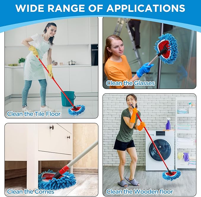 Baderke 3 Pack Chenille Mop Heads Replacements Compatible with 1 Tank System Chenille Duster Replacement Heads Microfiber Spin Mop Refill Pads Reusable Dust Refills for Floor Cleaning (Blue)