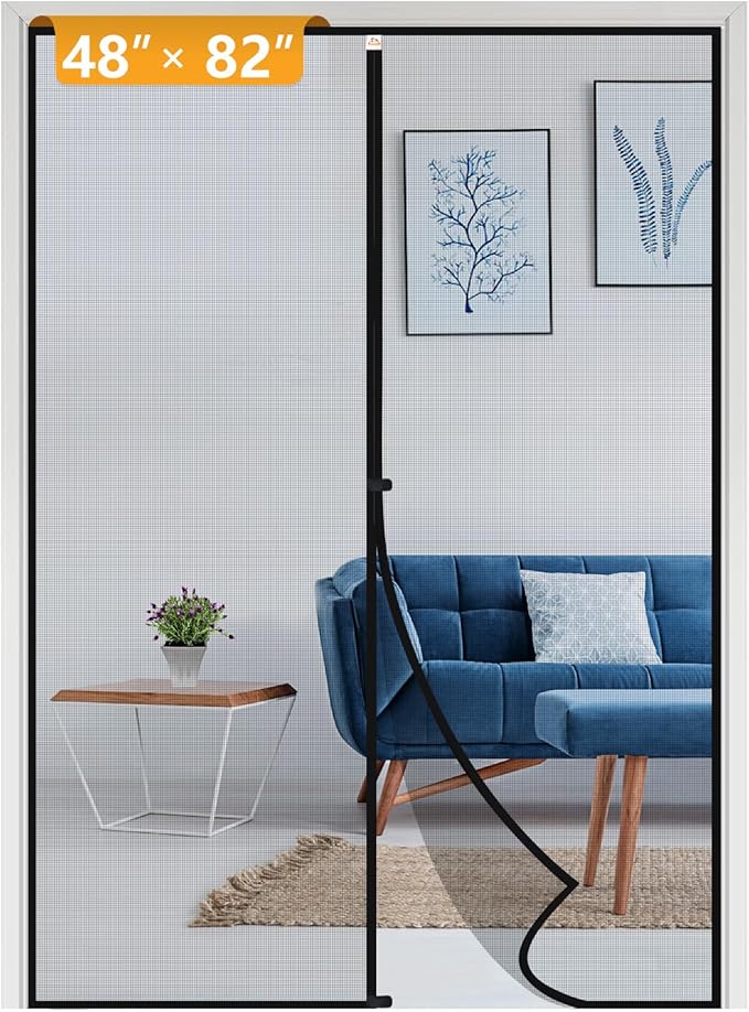 yotache Door Net Screen with Magnet Fits Door Size 48 x 82, Screen Size 50" x 83" French Doors Net Heavy Duty Fiberglass Mesh Pets and Kids Friendly Black