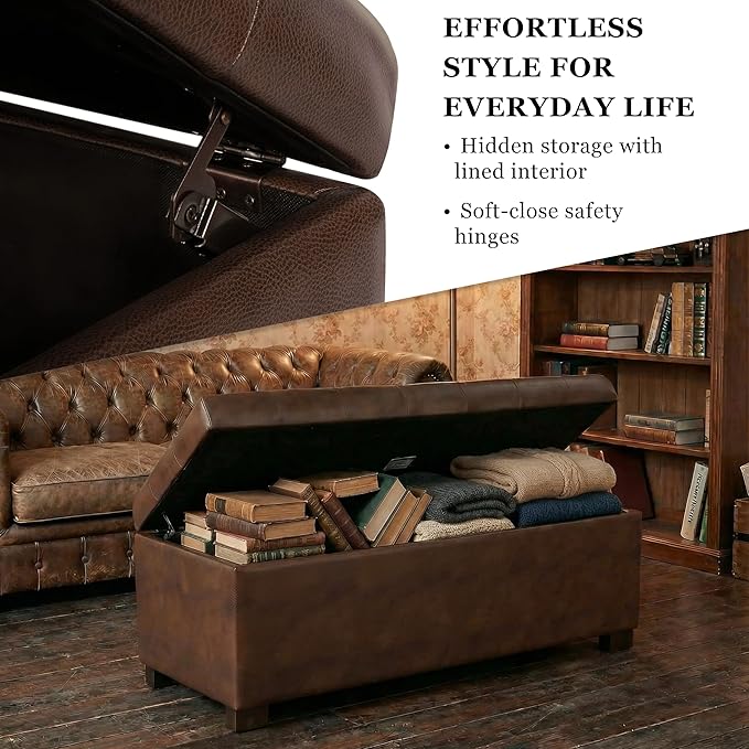 Spatial Order Large Tufted Storage Bench - Brown Faux Leather
