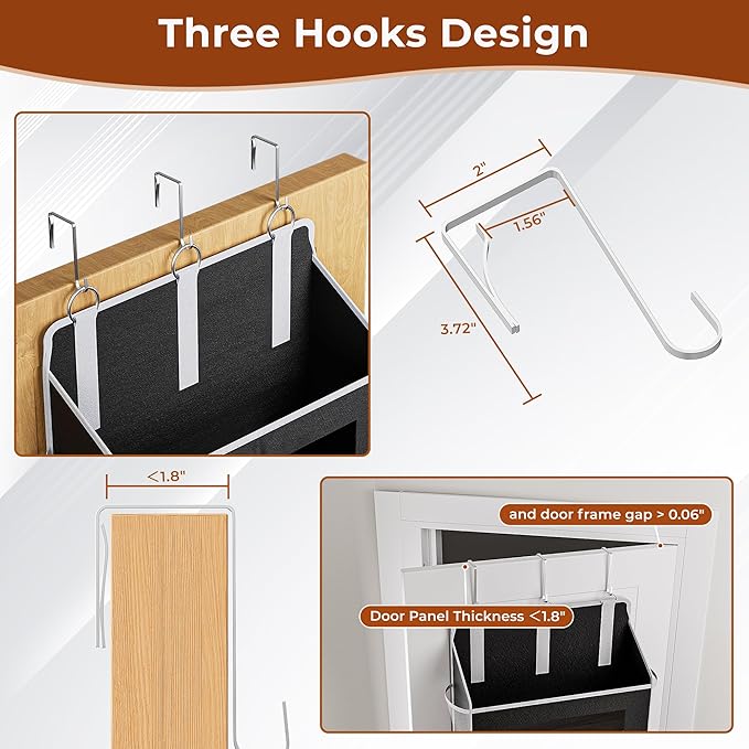 2 Packs 5-Tier Over the Door Storage Organizer with 10 Side Mesh Pockets, 48 lbs Load Capacity, 3 Hooks Design, Hanging Organizer with Clear Windows for Bathroom, Bedroom, Nursery, Kitchen-Black