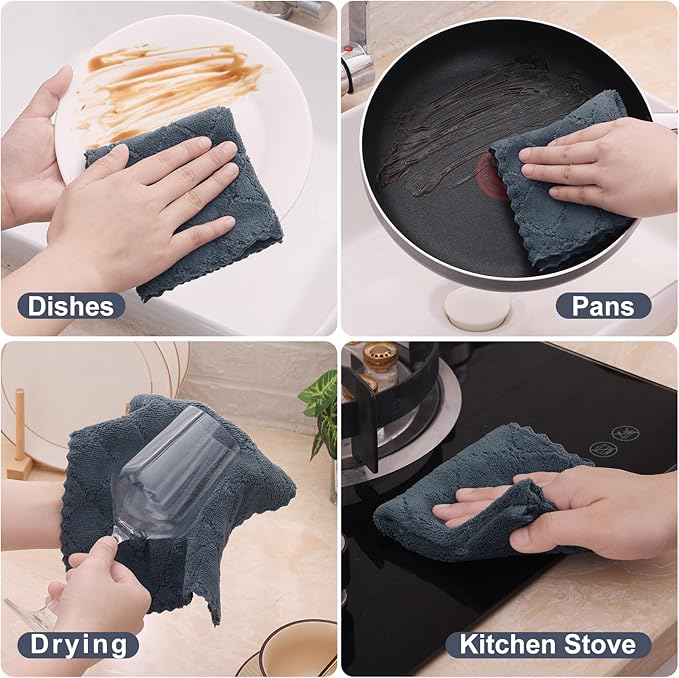 Homaxy 24 Pack Kitchen Dish Cloths (10 x 10 Inches, Dark Grey), Super Soft and Absorbent Coral Velvet Dish Towels, Nonstick Oil Fast Drying Microfiber Cleaning Cloth, No Lint Household Dishcloths