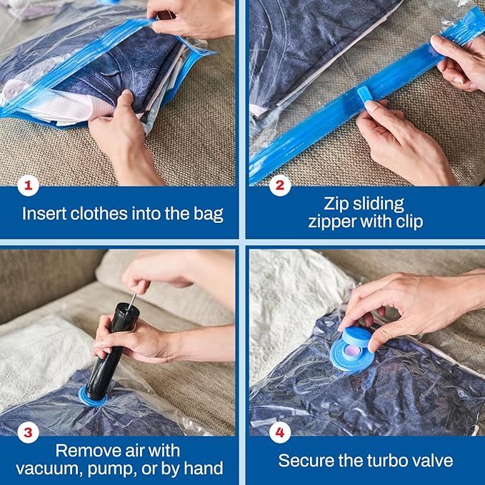 6 Pack Medium Vacuum Storage Bags for Comforters, Blankets & Clothes –Vacuum Sealed Compression Bags with Hand Pump – Space Saver Storage Bags for Bedding, Moving, Travel & Organization