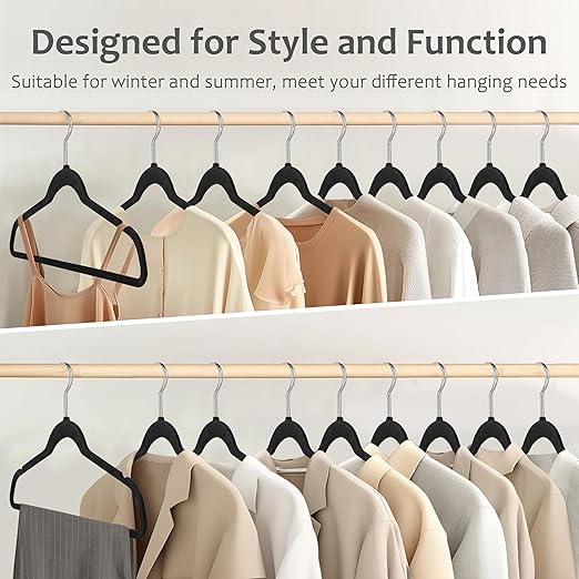 Whitmor Premium Velvet Hangers 50 Pack, Heavy Duty & Non-Slip Hangers with 360° Swivel Hooks, Space Saving Hanger, Durable Closet Organizers for Coats, Pants, Dresses, Black