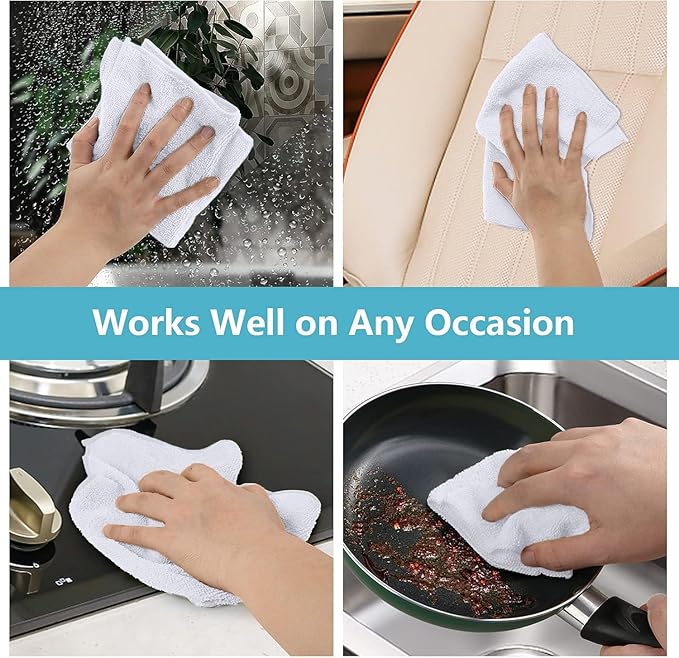 HOMEXCEL White Microfiber Cleaning Cloth, 100 Pack Cleaning Towels for Kitchen, Lint Free, Scratch-Free, Highly Absorbent, and Reusable Cleaning Rags for House, Window and Glass, Cars, 11.5 X11.5 inch