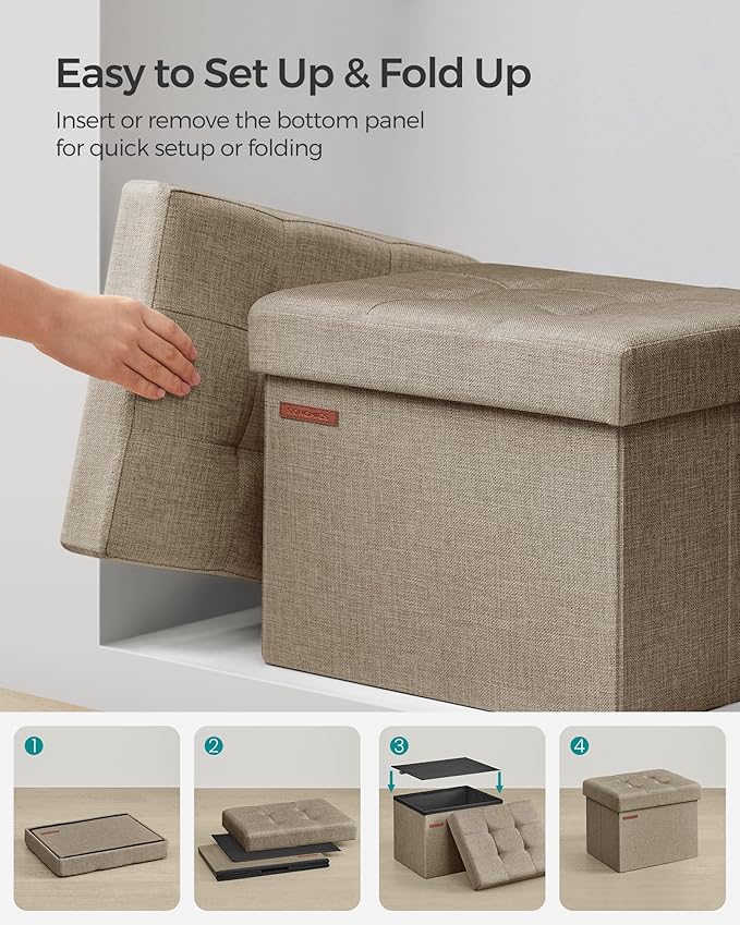 SONGMICS MAZIE Collection - Small Folding Storage Ottoman, Foot Rest Stool, 12.2 x 16.1 x 12.2 Inches, 286 lb Load Capacity, for Living Room, Bedroom, Home Office, Dorm, Light Taupe ULSF102K01