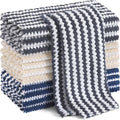 Homaxy 12 Pack Kitchen Dish Cloths, Ultra Soft and Absorbent Dish Towels, Reusable Fast Drying Microfiber Cleaning Cloth, Coral Velvet Wave Design No-lint, 10 x 10 inches, Dark Grey/Navy Blue/Beige
