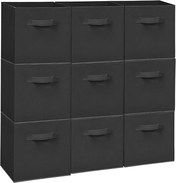 Easi Storage Cubes, 11 Inch Storage Bins, Set of 9, Foldable Fabric Cube Storage Organizer With Handles, Closet Cube Storage Bins, Collapsible Cubby Storage Organizer for Shelves,Offices, Black