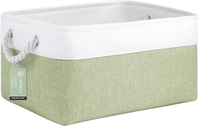 Large Storage Baskets- 15.7x11.8x8.26 inch Storage Bins for Shelves and Closet Organizing, Foldable Fabric Bin for Home Organization Clothes and Laundry (1-Pack, White&Green)