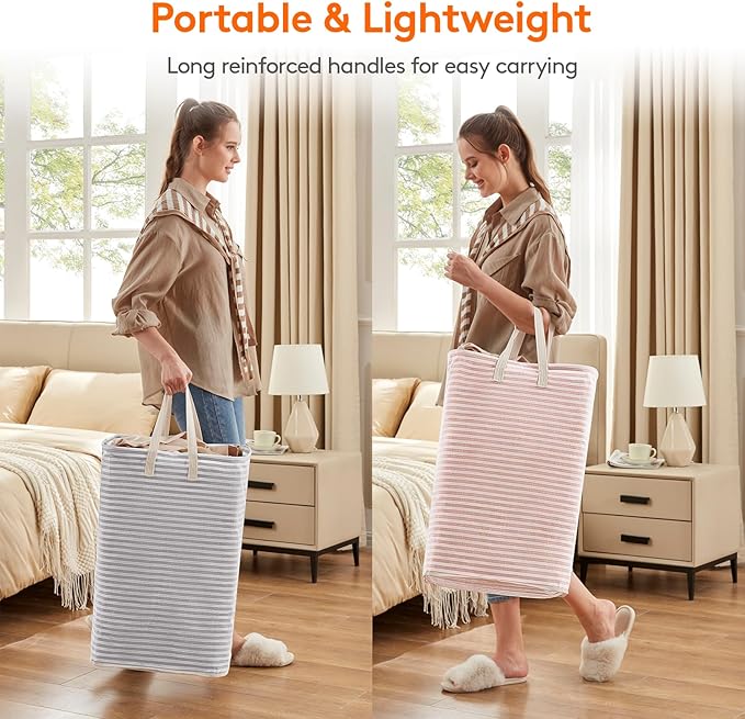 Lifewit 2 Pack Laundry Hamper Large Collapsible Laundry Baskets, Freestanding Waterproof Clothes Hamper with Easy Carry Handles in Laundry Room Bedroom Bathroom College Dorm, Grey&Pink, 2 x 80L