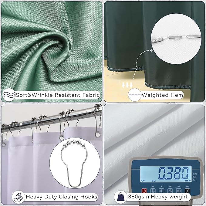 Dark Green Bathroom Accessories Set with Ombre Shower Curtain and Bathroom Rugs,Bathroom Sets with Trash Can,Toothbrush Holder and Cup,Soap Dispenser,Tray,Soap Dish,Toilet Brush,Qtip Holders