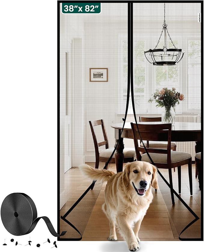 Magnetic Screen Door Mesh with Super Strong Magnets Fit Door Size 38" X 82", Mesh Size 40" X 83" Heavy Duty Door Net Screen for Sliding, French, Single and Patio Doors