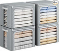Yecaye Clothes Storage Bins with Metal Frame, Foldable Clothing Storage Bin with Lid, Stackable Oxford Fabric Organizer Box With Clear Window & Zippers & PU Leather Handles (4 Pack,Grey,40L)