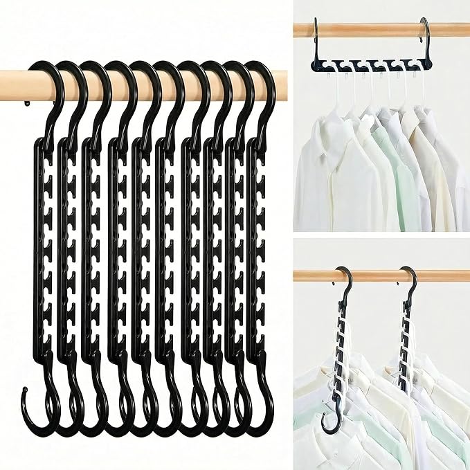 HOUSE DAY Sturdy Plastic Space Saving Hangers Cascading Hanger Organizer Closet Space Saver Multi Hangers for Heavy Clothes, Closet Organizers and Storage,College Dorm Room Essentials (20 Pack Black)