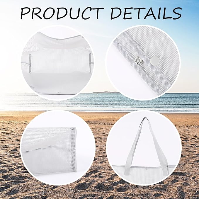2Pack Large lightweight Simple Mesh Beach Tote Bag With snap Button Reusable Pool Bag for Outdoor Travel Shopping Gym