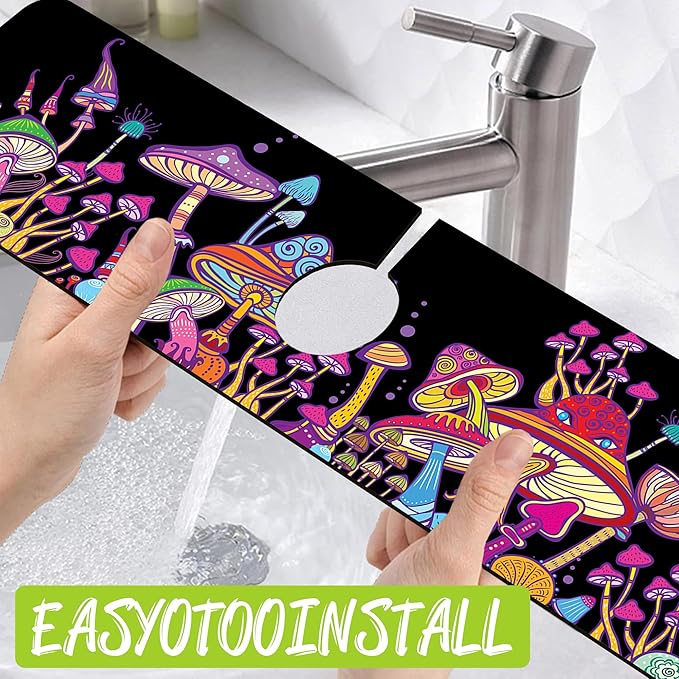 Sink Faucet Absorbing Mat Magic Mushrooms Sink Splash Guard Drying Mat for Kitchen Bathroom Faucet Sinkmat 23.5"X5.5"