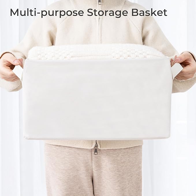 Storage Basket Bins with Metal Frame, Large Collapsible Fabric Storage Baskets for Organizing Shelf, Basket Organizer W/Handles for Blankets, Towels, Laundry, Shelves, 15-Pack, Beige