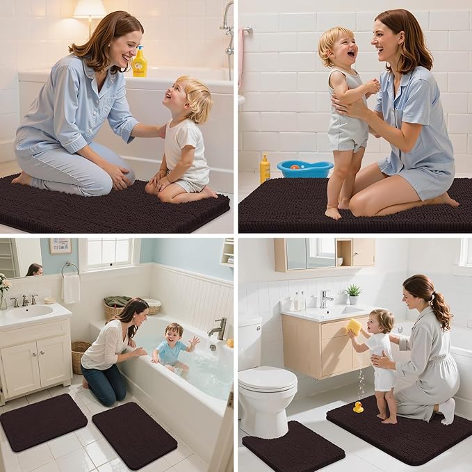 Arotive Bathroom Rugs 47x24, Extra Soft Absorbent Shaggy Chenille Bath Rugs, Machine Washable Rubber Backing Non-Slip Bath Mats for Bathroom Floor Tub and Shower, Home Decor Accessories, Brown