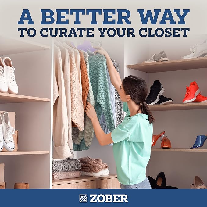 ZOBER Purple Velvet Hangers 50 Pack - Clothes Hangers, Coat Hanger for Pants & Dress Clothes - Non Slip w/ 360 Degree Swivel, Holds up to 10 lbs - Strong Felt Hanger for Clothing