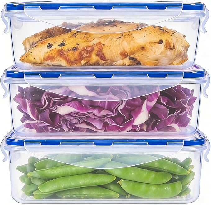 KIGI Food Storage Containers - 4-Sided Locking Airtight Lids, Leak-Proof & Stackable, Ideal for Meal Prep, Lunch & Leftovers, Microwave, Freezer & Dishwasher Safe, BPA-Free Plastic (4.8 Cup 3 PACK)