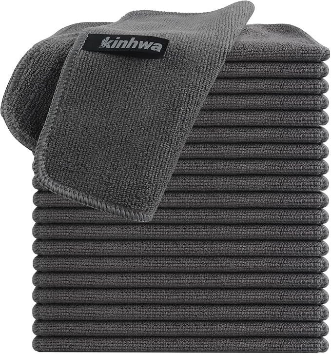 KinHwa Kitchen Washcloths for Dishes Absorbent Microfiber Dish Cloths Quick Dry Dish Rags with Poly Scour Scrub Side Ideal for Kitchen Cleaning (Gray, 8inchx8inch 20pack)