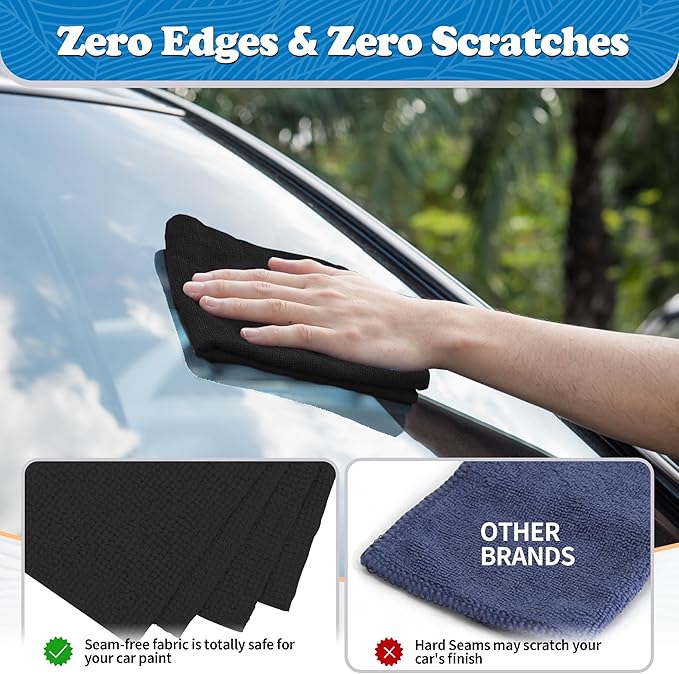 FIXSMITH Microfiber Cleaning Cloth, Shop Towels Bulk, 24 Pack Black Microfiber Towels for Cars, All-Purpose Absorbent Cleaning Rags, Dust Cloth for Automotive, Mechanic, Garage, Bar, 12 x 11 inch