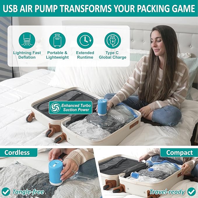 Cozy Essential 30 Pack Vacuum Storage Bags with Portable Rechargeable Wireless Electric Pump, Vacuum Seal Space Saver Bags for Clothing, Pillows, Blanket, Bedding, Comforter