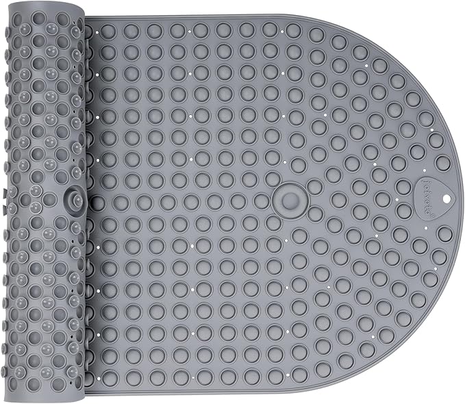 Joiyota Silicone Push Pop Bath Mat with 391 Suction Cups,33x17.3 Inch Non-Slip Tub Mat for Adults, Superior to Foldable Mats for Safety & Stability with Drain Holes, Gray Thickend Soft Shower Mat