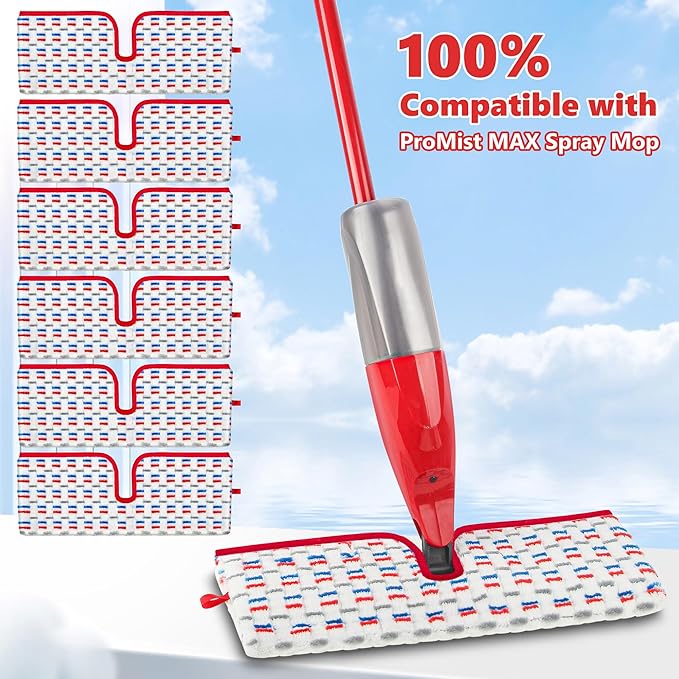 Microfiber Reusable Mop Pads Compatible with O-Cedar Promist MAX, Mop Heads Replacement Thicken Refills Wet Dry Mopping Dual-Sides Use for All Floor Surfaces(6 Pack)