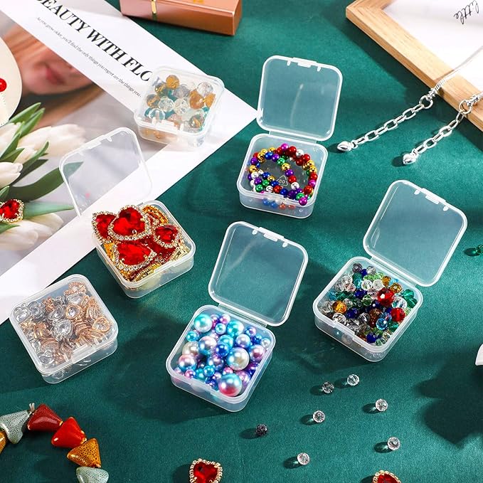 Jetec 6 Pieces Mini Plastic Clear Beads Storage Containers Box for Collecting Small Items, Beads, Jewelry, Business Cards, Game Pieces, Crafts(2.9 x 2.9 x 1 Inch)