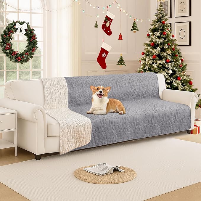 Waterproof Dog Bed Cover Pet Blanket, Soft Couch Cover for Dogs Washable, Non-Slip Dog Blanket Protect Furniture Couch Sofa Car for Puppy Large Dogs Cat (82x120 Inch, Light Grey)