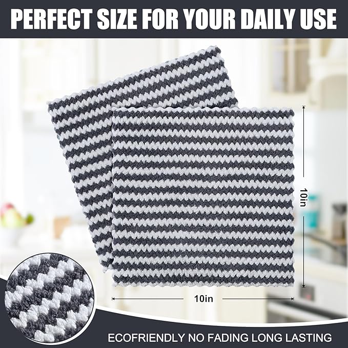 Homaxy 18 Pack Kitchen Dish Cloths, Ultra Soft and Absorbent Dish Towels, Reusable Fast Drying Microfiber Cleaning Cloth, Coral Velvet Wave Design No-lint, 10 x 10 inches, Dark Grey
