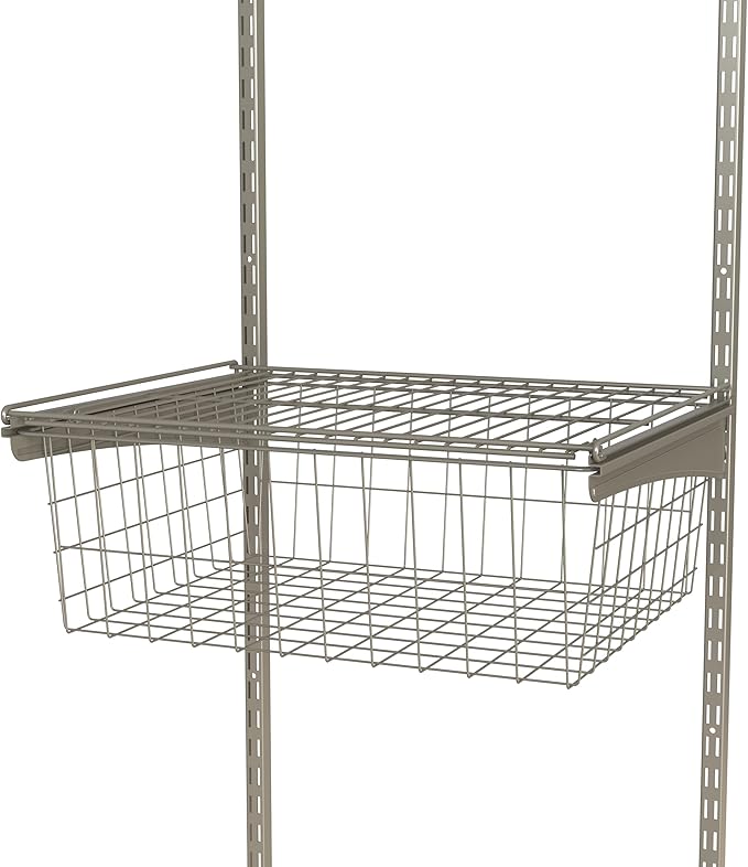ClosetMaid ShelfTrack Wire Basket Add-On Drawer, Compatible with Drawer Frame Hardware, Nickel Finish