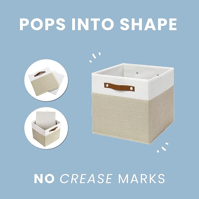 OrganiHaus 13" x 13" x 13" Cube Fabric Storage Bins Set of 4, Fabric Storage Cubes w/ Vegan Handles, 13 inch Collapsible Bins for Clothes & Toys Organizer, 13x13 Basket for Decor - Grey/White