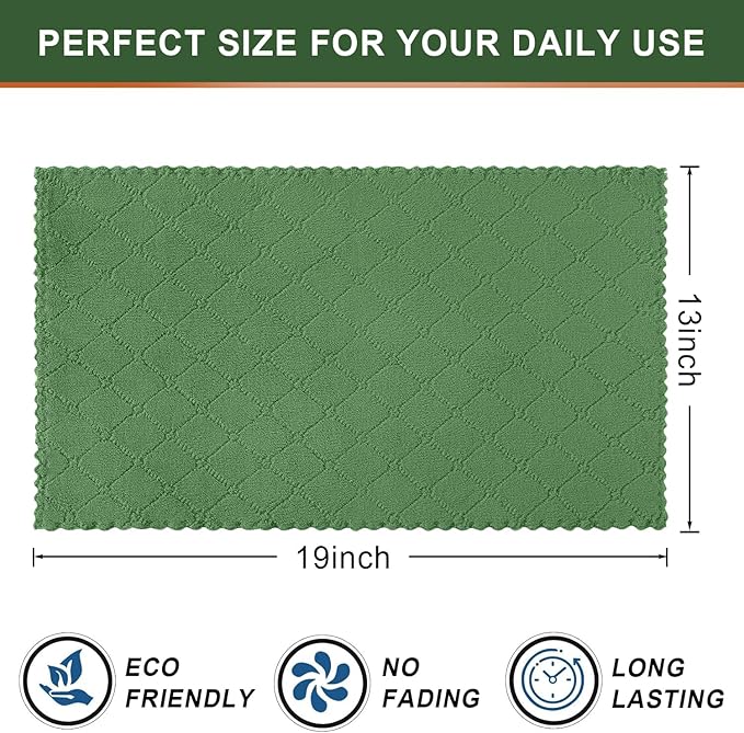 Homaxy 12 Pack Dish Towels for Kitchen (13 x 19 Inches, Grass Green), Super Soft and Absorbent Coral Velvet Dish Cloths for Washing Dishes, Nonstick Oil Fast Drying Microfiber Cleaning Cloth
