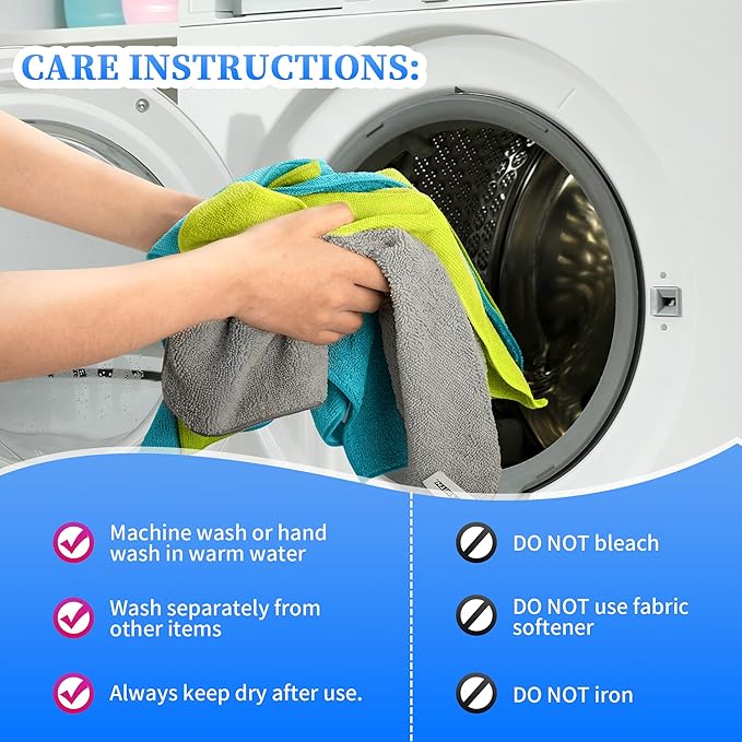 FIXSMITH Microfiber Cleaning Cloth - Pack of 24, Multi-Functional Cleaning Towels, Size: 12 x 16 in, Highly Absorbent Cleaning Rags, Lint-Free, Streak-Free Cleaning Cloths for Car Kitchen Home Office