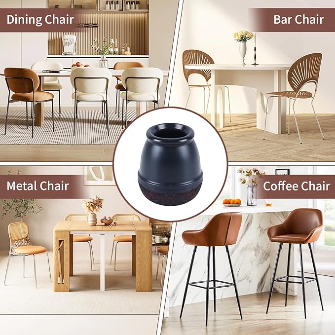 Ezprotekt 24 Pcs Extra Small Chair Leg Floor Protectors, Silicone Felt Chair Pads for Hardwood Floors, Round Chair Leg Caps, Felt Furniture Feet Covers for Dining Table, Black (XS Fit: 2/5"-11/20")
