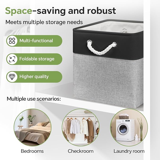 13x13 Inch Cube Storage Bins with Reinforced Bottom Cardboard, 6 Pack Large Foldable Fabric Storage Cubes with Handles for Shelf, Closet, Laundry Organization (Black&Gray)