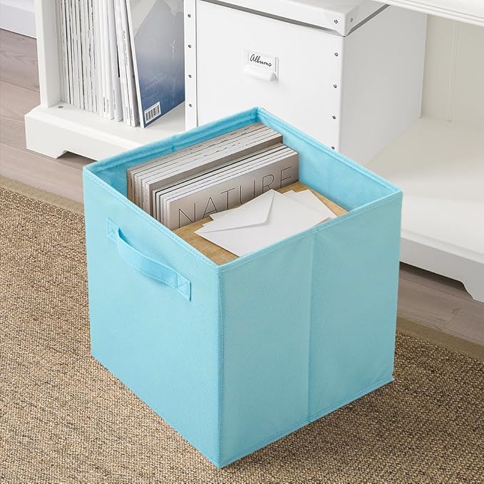PowerKing Collapsible Storage Cubes with Handles, Fabric Foldable Bins for Closet Shelves, Durable Organization Storage Bins, 10.5'' x 11'' x 10.5'' (Blue, 2Pack)