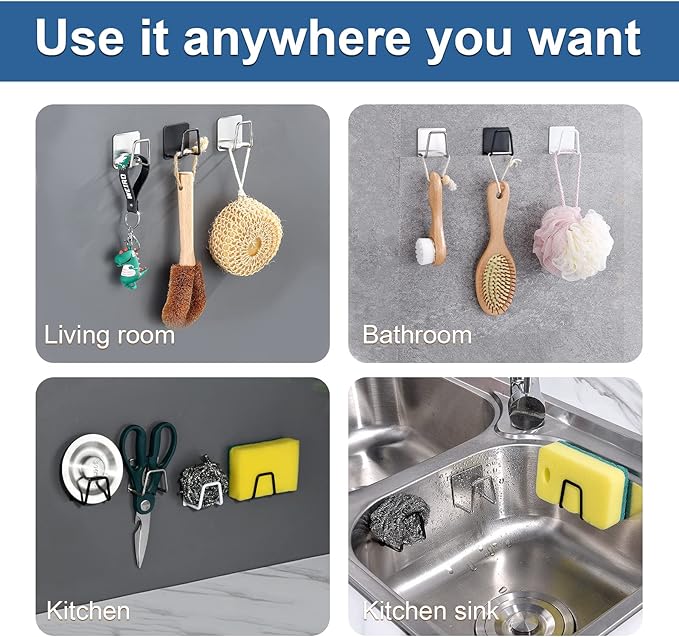 2Pcs Sponge Holder for Kitchen Sink，Strong Adhesive Small Sponge Holder，Sink Holder for Brush and Sponge，Premium Rustproof SUS304 Stainless Steel Rust Proof Waterproof (Silver)