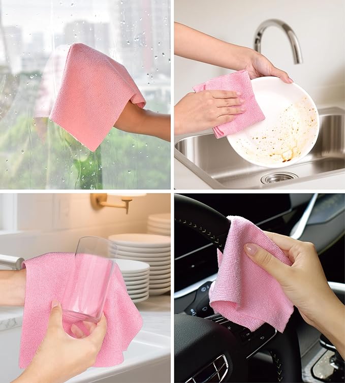 CHAUNCEY HOME Microfiber Cleaning Cloth Roll - 100 Pack Tear Away Microfiber Paper Towels, Reusable, Washable, Scratch-Free, Kitchen Towels for Car, Home, Kitchen, Glass, Dishes(Pink)