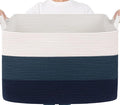 Goodpick 105L Extra Large Woven Basket 25" x 16" x 16" Cotton Rope Storage Baskets for Organizing, Rectangle Blanket Basket Living Room, Toy Storage Baskets for Kids, Blue