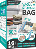 Cozy Essential 16 Pack Vacuum Storage Bags, Space Saver Bags (2J/2L/3M/3S/6Roll) Compression Storage Bags for Comforters and Blankets, Pillow, Bedding, Vacuum Sealer Bags for Clothes Storage