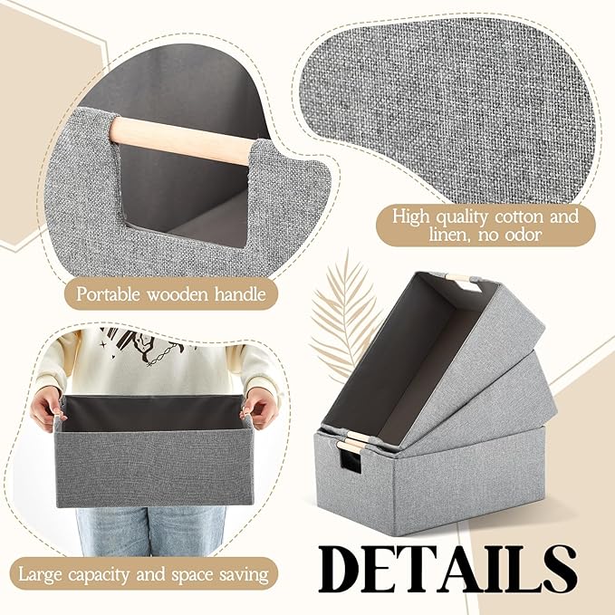 3 Pack Fabric Storage Bins for Closet Shelves, Rectangle Wardrobe Organizer with Handle, Collapsible Shelves Storage Basket for Sorting Clothes and Toy (Grey,15 x 10.6 x 6 Inch)